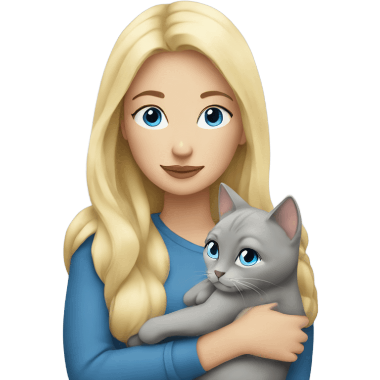 Blonde woman with blue eyes snuggling grey cat emoji