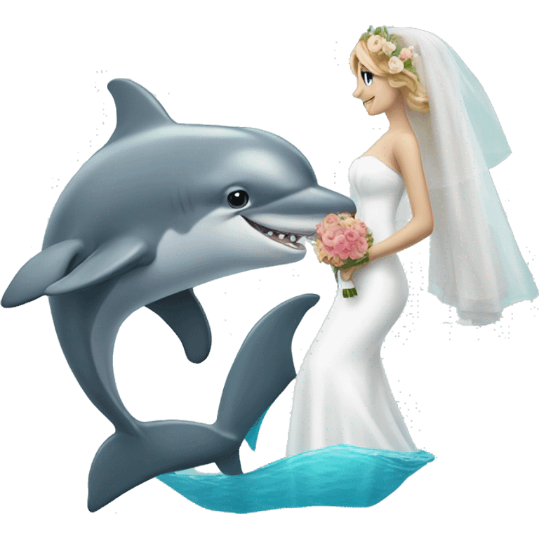 Dolphin and Shark getting married emoji