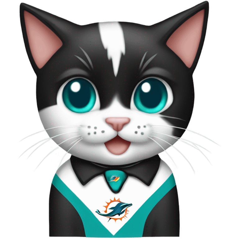 cute tuxedo cat in miami dolphins shirt emoji