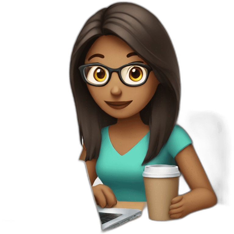 busy girl with laptop and coffee emoji