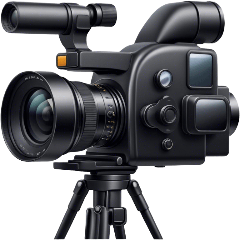 Black professional camera, large lens, focused on a landscape, sleek and modern design, minimalistic, on a white background, no extra details. emoji