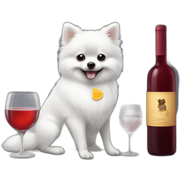 a white pomeranian and a gray mouse drink wine emoji