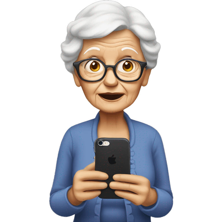 Old lady with iphone emoji