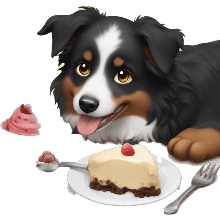 Small black australian shepherd dog eating dessert  emoji