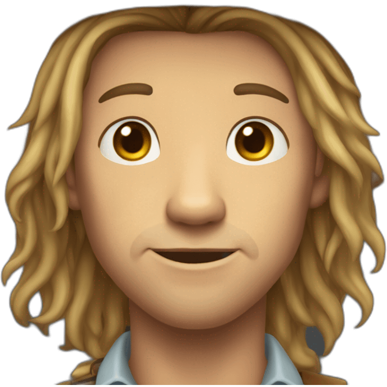 Cow boy with long hair and scars and a bair emoji