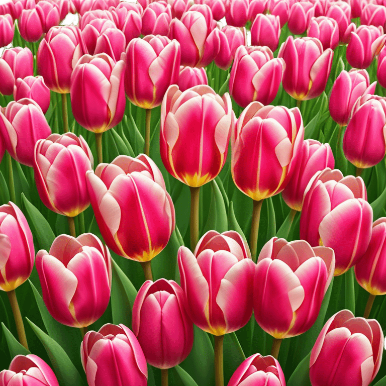 Tulips – Cinematic Realistic Tulips, depicted as a vibrant field of blooming tulips in brilliant hues, each delicate petal catching dewdrops under soft, natural spring light, rendered with detailed textures and a dreamy, picturesque glow. emoji