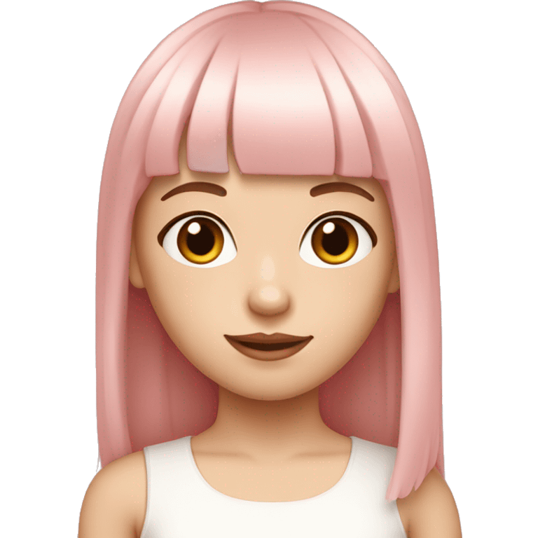 Beautiful, white-skinned girl with soft pink straight hair, and the flat bangs are a little loose. emoji