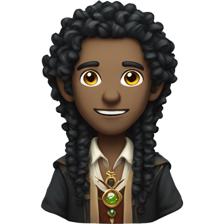 A modern witchdoctor, a male fantasy elf with long black curly hair. emoji