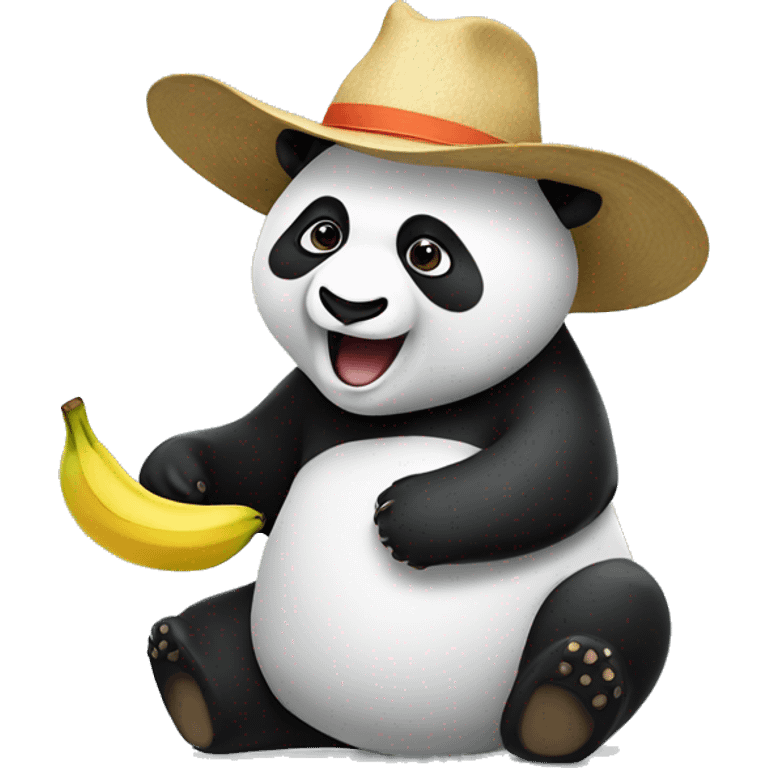 Panda with a hat raring a banana emoji