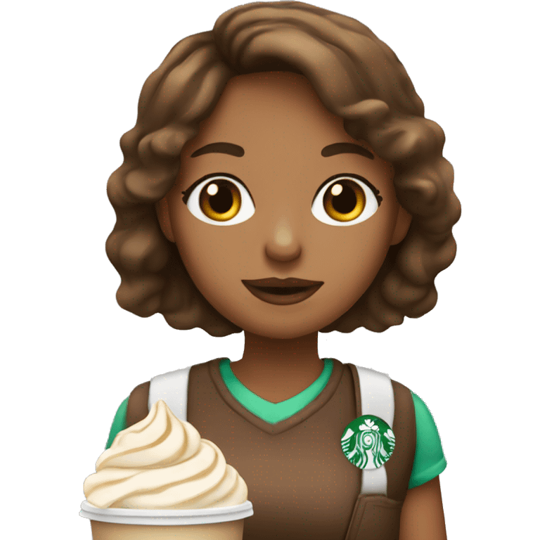 brown haired girl drinking frappuccino emoji