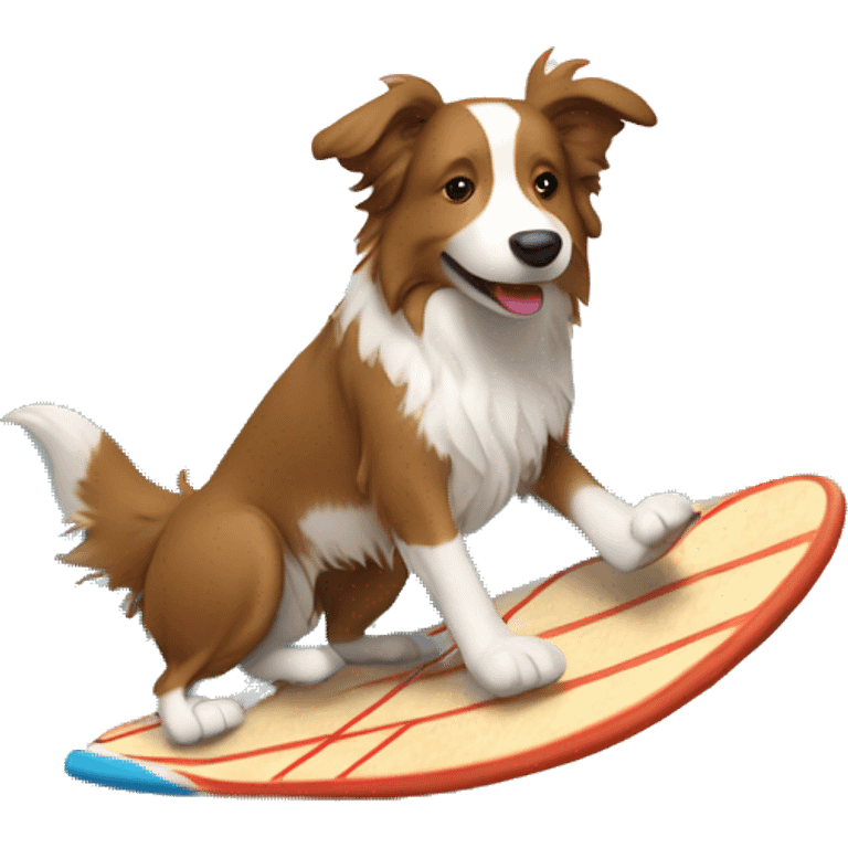 Light brown border collie riding a surf board emoji