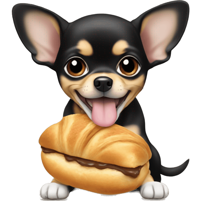 black and tan chihuahua puppy eating a croissant  emoji