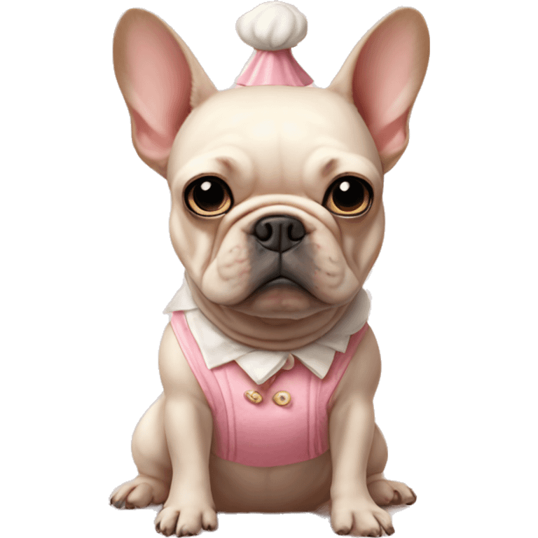 cream french bulldog in a pig outfit   emoji