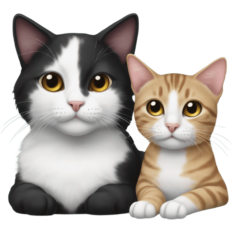 Black and white cat and tabby cat lay together  emoji