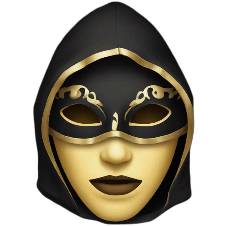 person wearing venetian mask with a black hood emoji