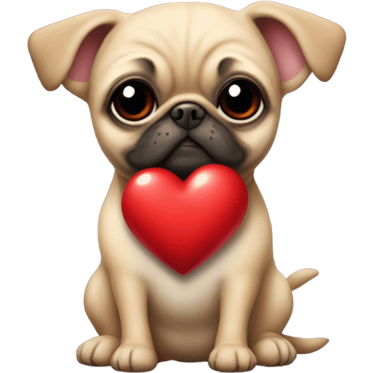 Pug chihuahua holding a heart emoji