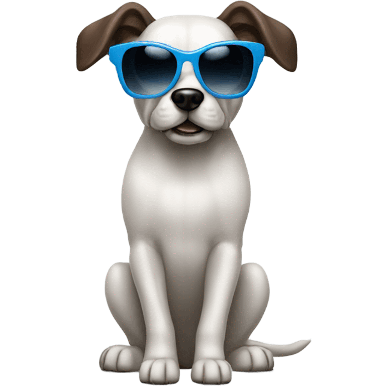 A dog with a crin and cool sunglasses emoji