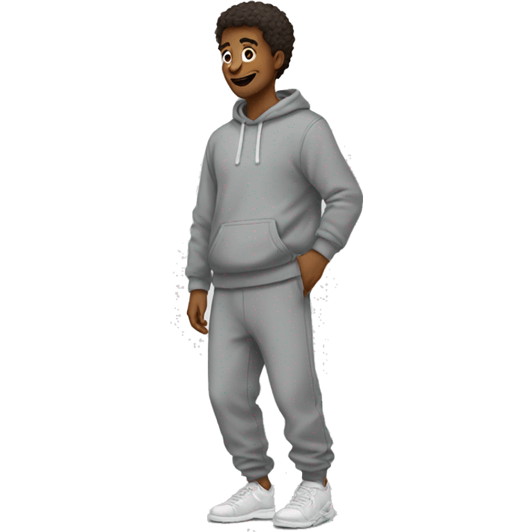 grey sweatpants with a big emoji