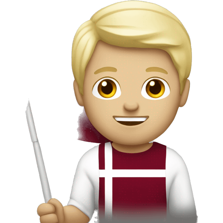 Blonde man holding a Latvian flag emoji