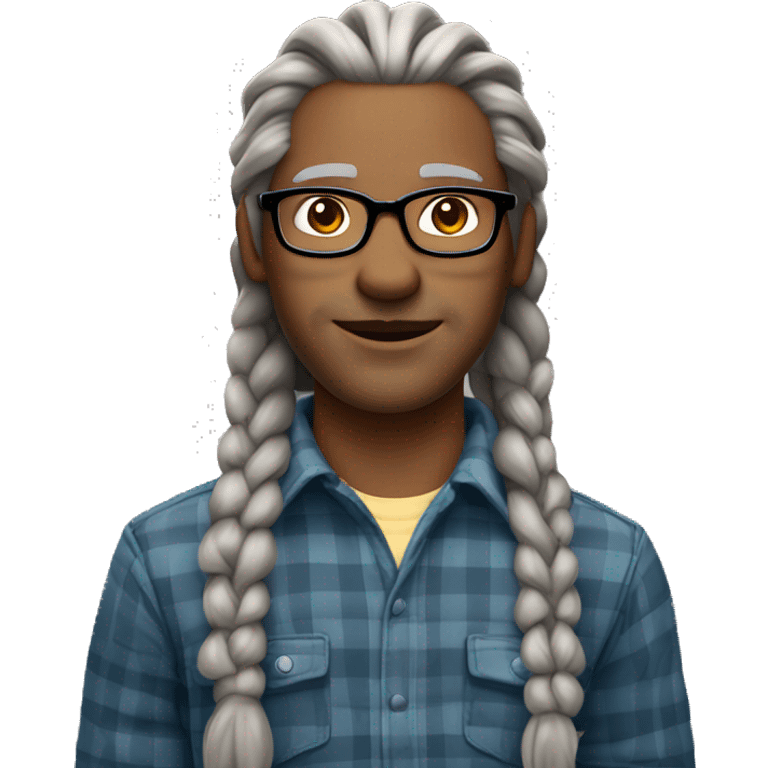 Gray warewolf mid 50s light skin man with long gray braids with glasses and plaid shirt emoji