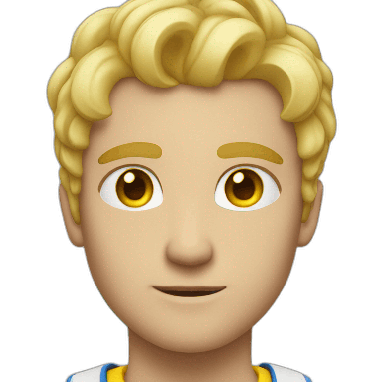 a man blond hair, blue eyes, a yellow aura around him emoji