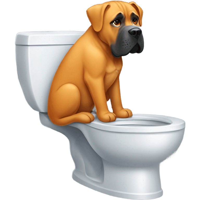 An orange-colored Cane Corso reading the news while using the toilet. emoji