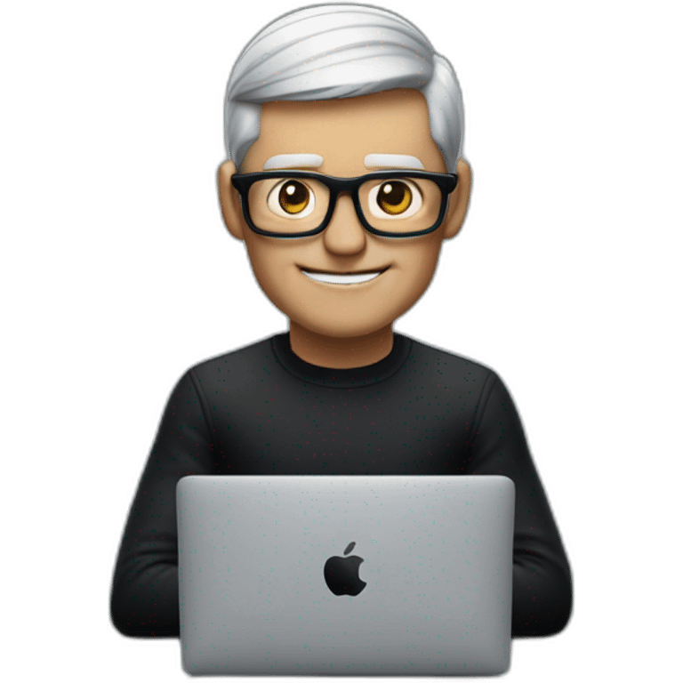 tim cook with macbook pro on desk all black emoji