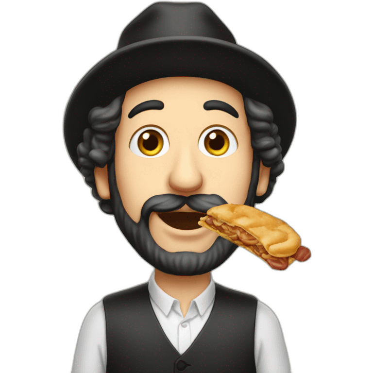 A orthodox jewish man eating Wiener Schnitzel  emoji