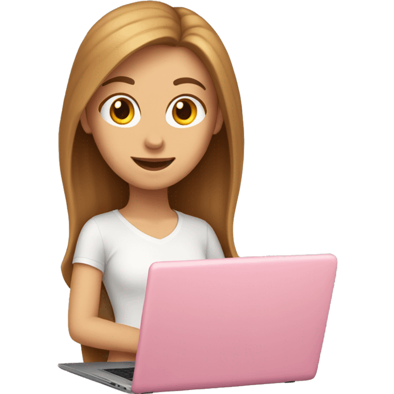 WHITE GIRL WITH BROWN HEAR SITTING IN FRONT OF PINK LAPTOP emoji