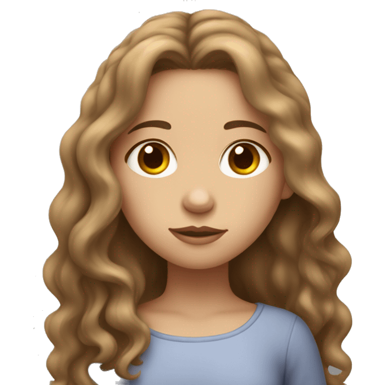 sleepy girl with grey eyes, light skin and long brown wavy hair  emoji