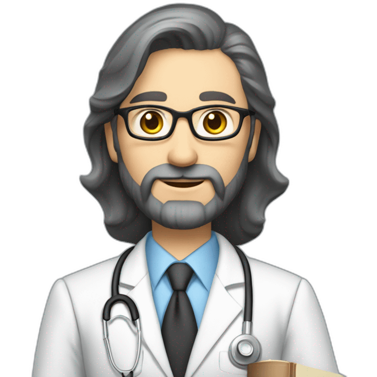 husband classy caucasian dark gray hair trimmed beard wearing business suit holding bible, wife asian age 55 dark hair nurse uniform, no children emoji