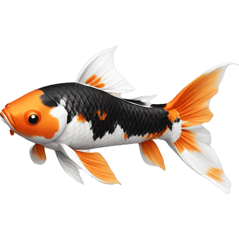 Black + Orange + White realistic koi fish, top view  emoji