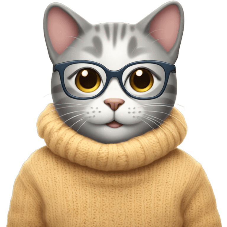 happy cat wearing a sweater and glasses emoji