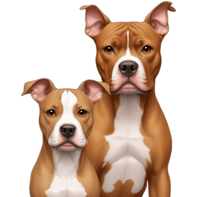 One fawn colored pitbull looks like a deer with white stripe on her face next to one copper colored pitbull boxer emoji