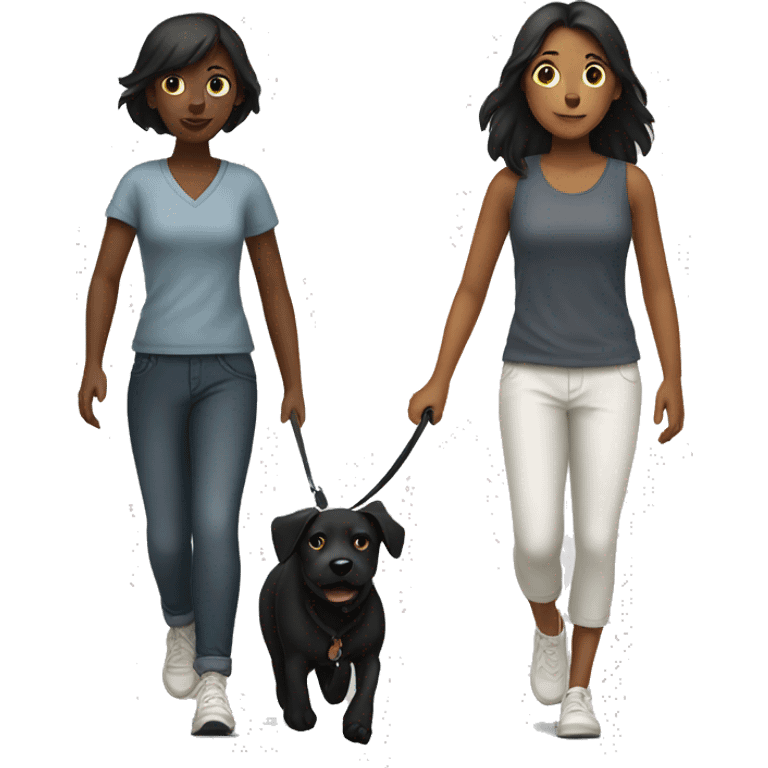 Girl walk with a black dog with white Chest emoji