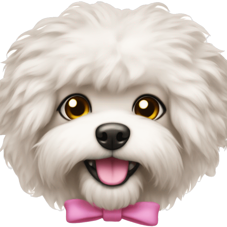 A fluffy dog with a pink bow emoji