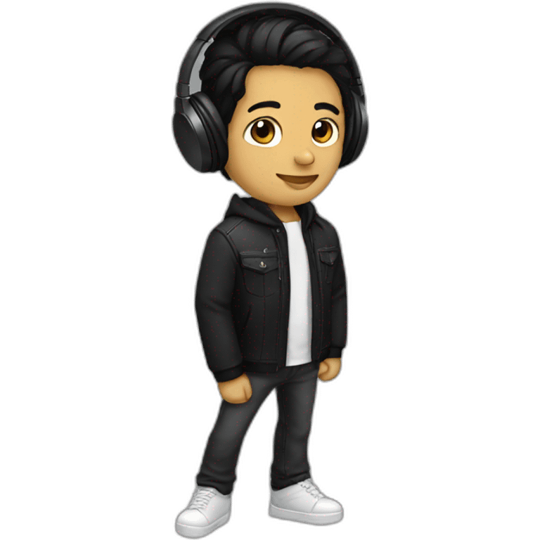 Musician - black hair - headphones emoji