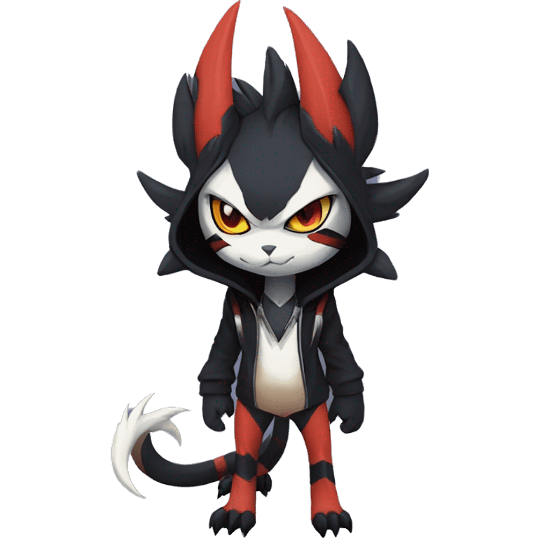 Cool Anthro Black Noivern-Absol-Litten-Pokémon with edgy stripes hoodie spiked collar punk Full Body emoji