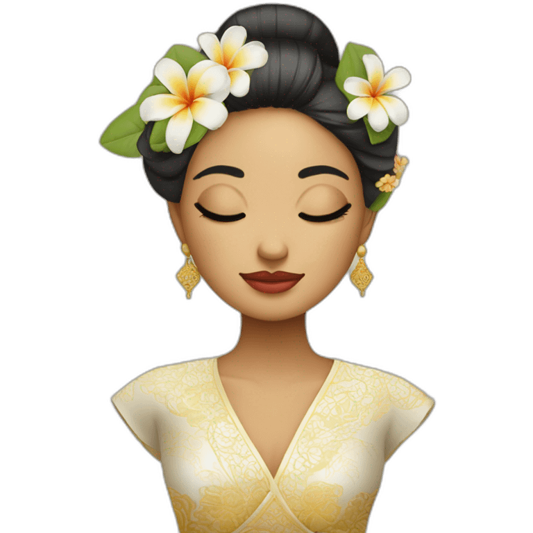 balinese woman in kebaya and cover handand close her eyes emoji