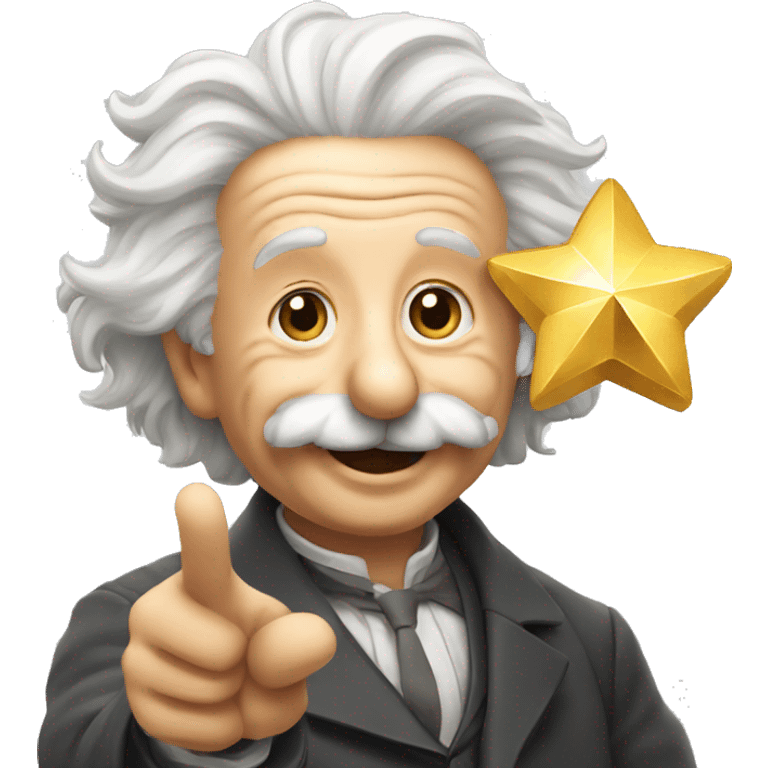 happy albert einstein holding one golden small star in one hand emoji