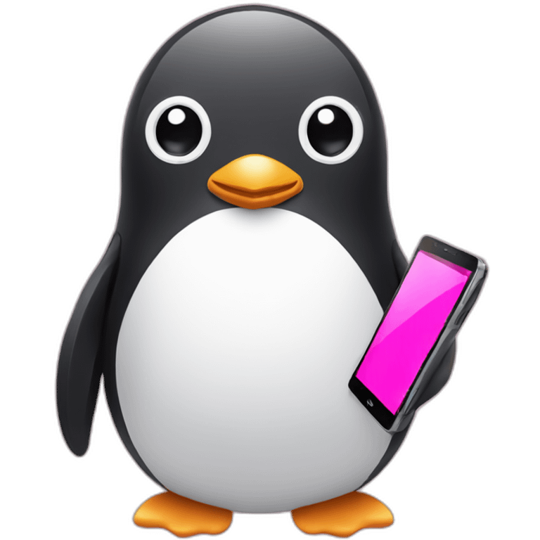 Penguin with pink smartphone emoji