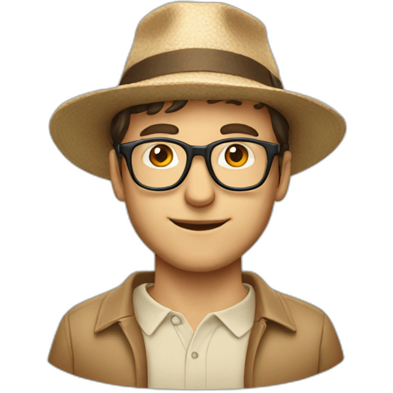 European guy with a beige hat, a red polo and glasses emoji