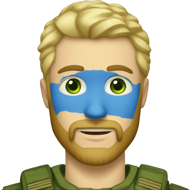 ukrainian military blonde man with a beard with green eyes with blue viking paint on the face  emoji