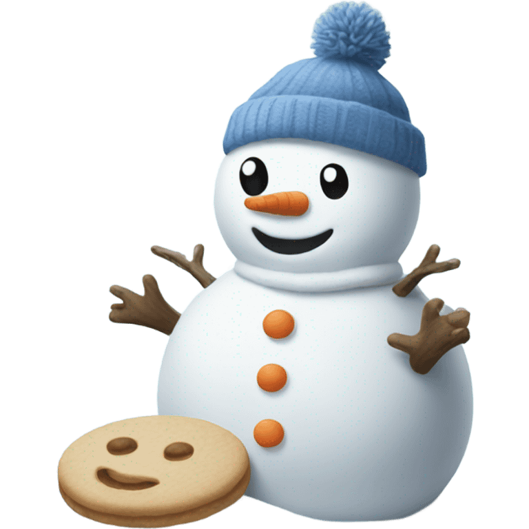 Snowman making snow cookies emoji