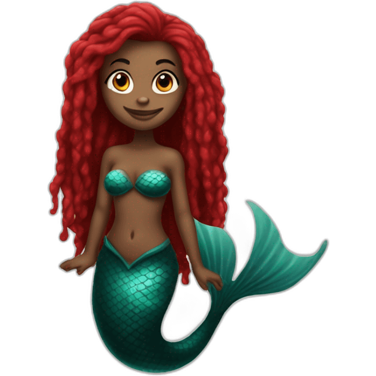 Black little mermaid with red dreadlocks emoji