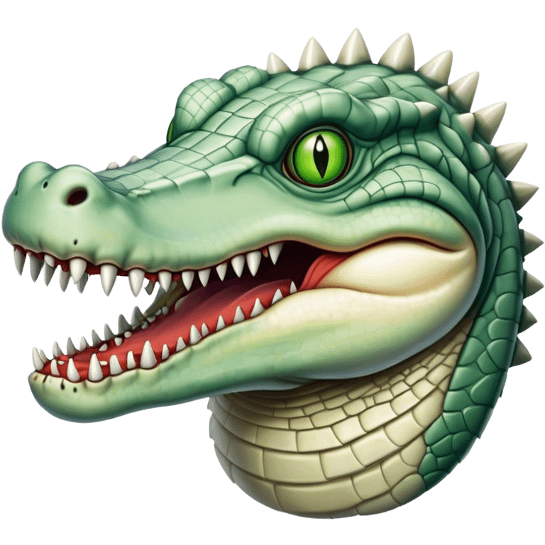 monstrous pale skinned decaying greenish white alligator, vicious, boss monster emoji