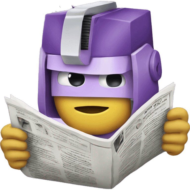 emoji that's a transformer, light purple, holding a newspaper emoji