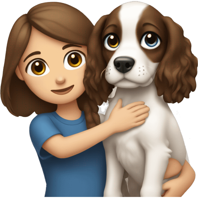 spaniel dog in the arms of a blue-eyed brunette girl emoji