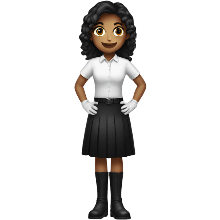 girl in white shirt with gloves, black skirt, boots emoji