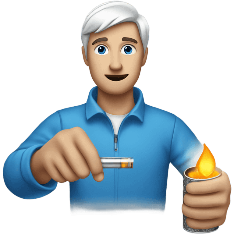 guy with a tiny blue circle in one hand and tin foil and a lighter in the other hand emoji